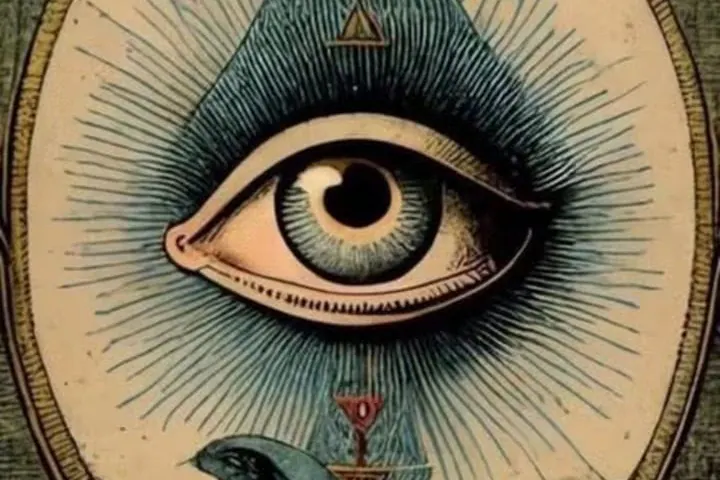 Gravure ancienne d'un œil rayonnant inscrit dans un triangle
